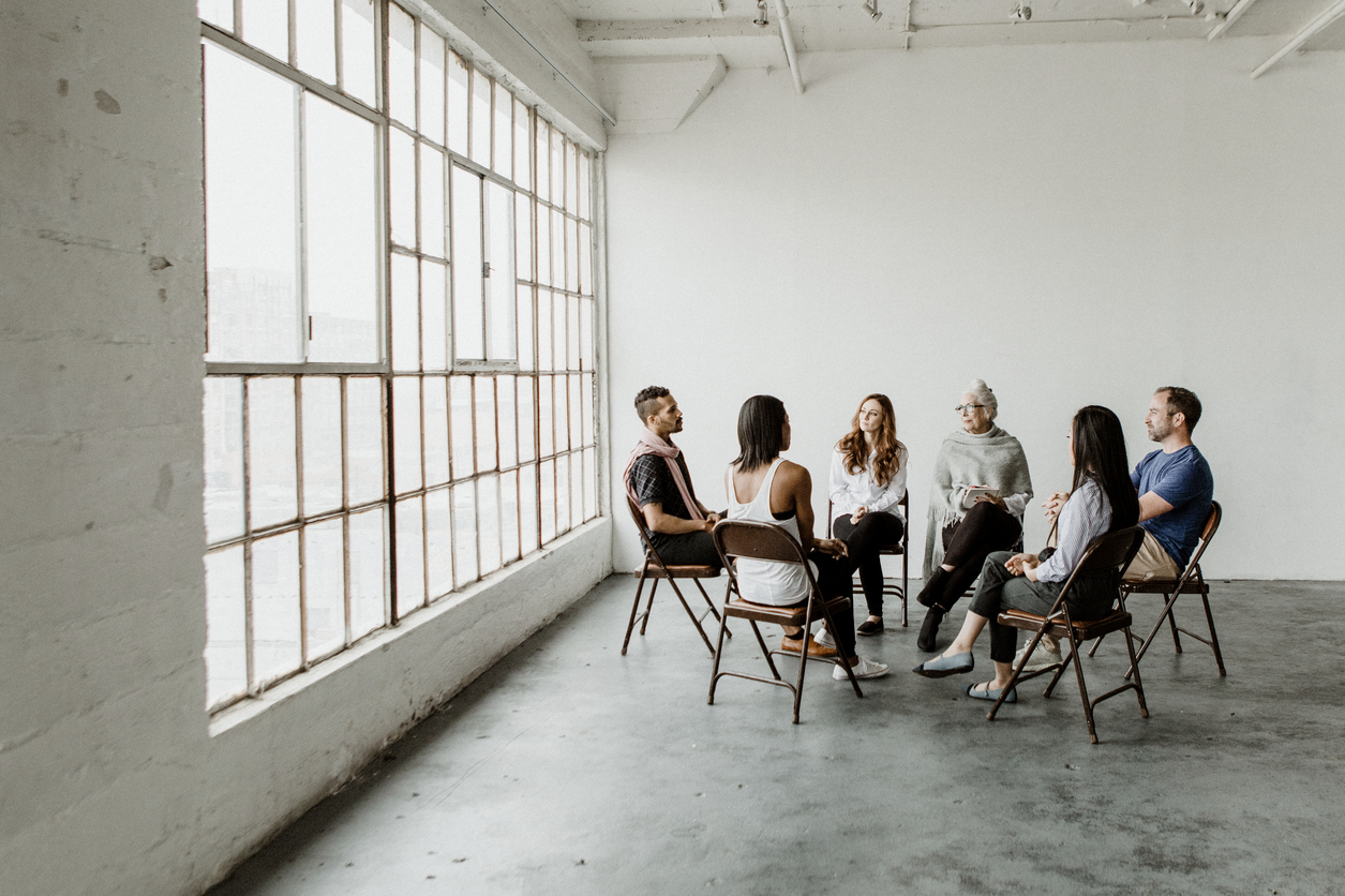 group of people at an in person face to face support group meeting for eating disorders through OA of Central Mass